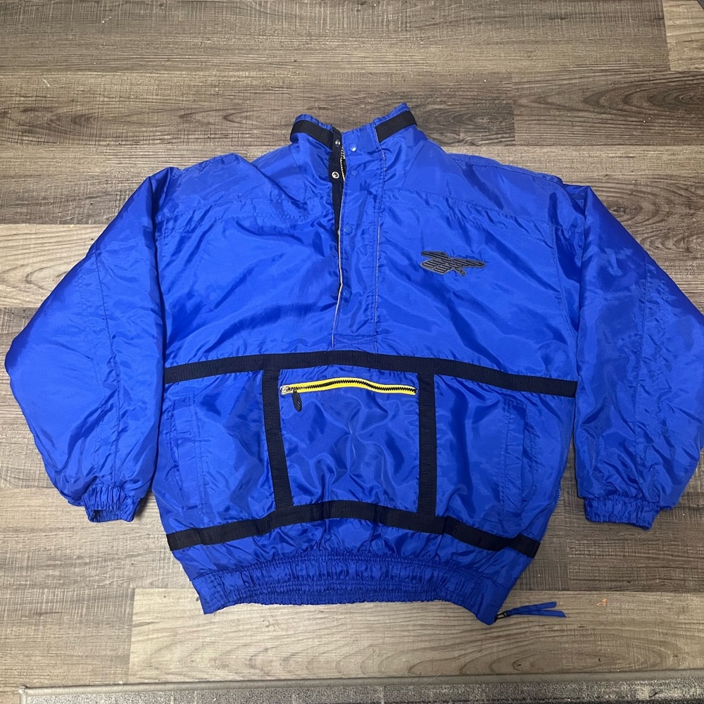 Vintage Reebok Coat Jacket Pullover Half Zip 80s/90s Sz L Puffer Blue